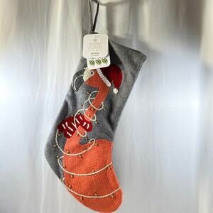 Sigrid Olsen Christmas Stocking Pink Flamingo Santa Hat 22" Holiday Decor TAGS